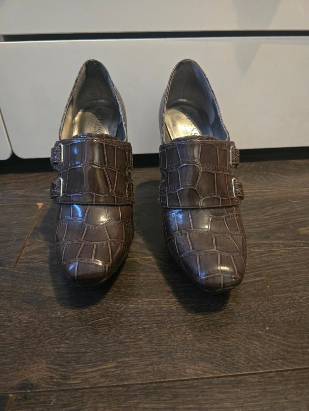 Guess by Marciano Crocodile-Embossed Heeled Booties- Size 6M